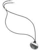 Kenneth Cole New York Silver-tone Black Mother Of Pearl Long Leather Pendant Necklace