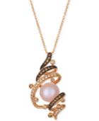 Le Vian Chocolatier Strawberry Pearl (9-1/2mm) & Diamond (3/8 Ct. T.w.) Pendant Necklace In 14k Rose Gold