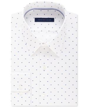 Tommy Hilfiger Nadal Collection Men's Fitted Flex Collar Royal Blue Print Performance Dress Shirt