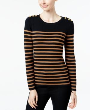 Charter Club Striped Button-trim Top, Only At Macy's