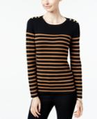 Charter Club Striped Button-trim Top, Only At Macy's