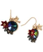 Betsey Johnson Gold-tone Multi-stone Bird & Flower Drop Earrings