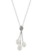 Sterling Silver Necklace, Cultured Freshwater Pearl (7mm), Black Quartz (9/10 Ct. T.w.) And Diamond Accent 3-drop Pendant