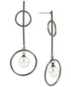 Bcbg Gunmetal-tone Imitation Pearl Geometric Stick & Circle Drop Earrings