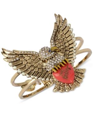 Betsey Johnson Gold-tone Pave Eagle Logo Heart Cuff Bracelet
