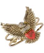 Betsey Johnson Gold-tone Pave Eagle Logo Heart Cuff Bracelet