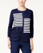 Alfred Dunner Petite Uptown Girl Embellished Patchwork Sweater