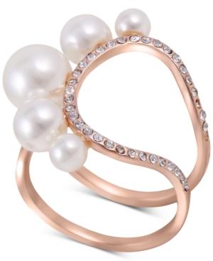 Guess Rose Gold-tone Imitation Pearl & Crystal Statement Ring