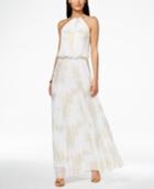 Msk Pleated Foil-print Blouson Maxi Dress