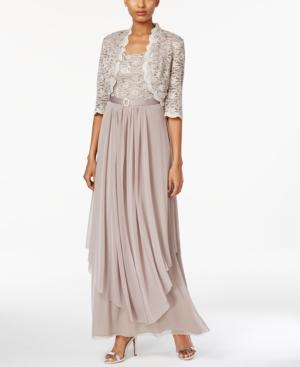 R & M Richards Sequined Lace Belted Gown And Jacket