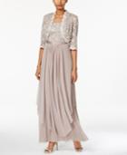 R & M Richards Sequined Lace Belted Gown And Jacket