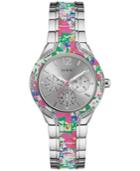 Guess Women's Floral Print Silver-tone Bracelet Watch 36mm U0556l11