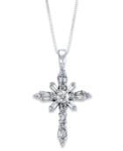 Diamond Baguette Cross Pendant Necklace In 14k White Gold (1/2 Ct. T.w.)