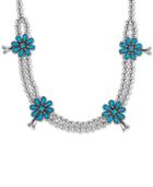 Manufactured Turquoise(5-1/5 Cttw) Flower Beaded Statement Necklace