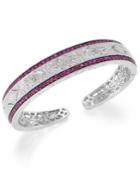 Ruby (1-3/4 Ct. T.w.) And Diamond (1/10 C.t. T.w.) Antique Cuff Bracelet In Sterling Silver