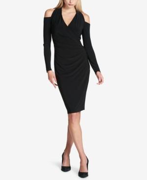 Dkny Ruched Faux-wrap Cold-shoulder Dress