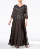 J Kara Plus Size Beaded V-neck Gown