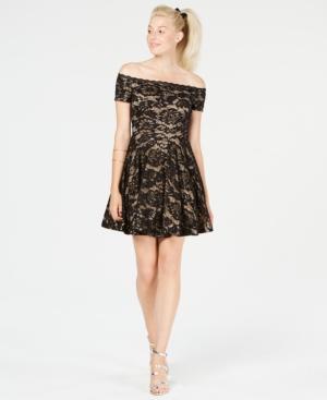 B Darlin Juniors' Off-the-shoulder Glitter Lace Dress