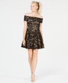B Darlin Juniors' Off-the-shoulder Glitter Lace Dress