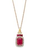 14k Rose Gold Necklace, Ruby (1-5/8 Ct. T.w.) And Diamond (1/5 Ct. T.w.) Pendant