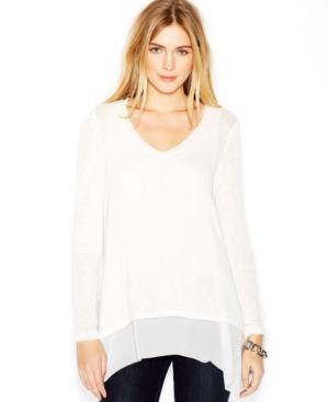 Bar Iii Long-sleeve Knit-overlay Layered Top
