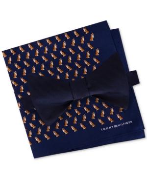 Tommy Hilfiger Men's Herringbone Bow Tie And Fox Pocket Square Set