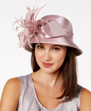 August Hats Satin-striped Feather & Bow Dressy Cloche
