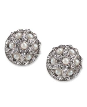 Carolee Earrings, Glass Pearl Crystal Small Button Stud