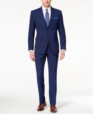 Perry Ellis Men's Slim-fit Stretch Bright Blue Check Suit