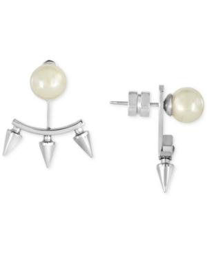Majorica Silver-tone Imitation Pearl Spike Stud Jacket Earrings