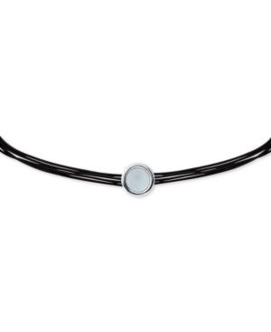 Nine West Silver-tone White Stone Black Leather Choker Necklace