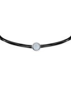 Nine West Silver-tone White Stone Black Leather Choker Necklace