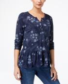 Style & Co Printed Peplum Henley, Created For Macy's