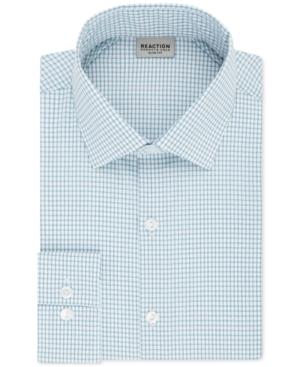 Kenneth Cole Reaction Techni-cole Men's Slim-fit Flex Collar Three-way Stretch Performance Blue Check Dress Shirt