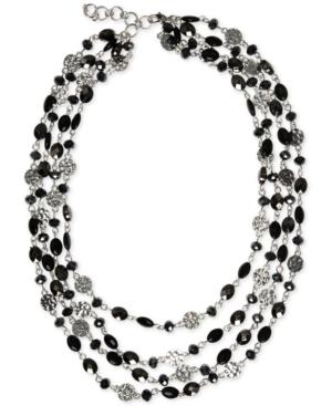 Nine West Silver-tone Multi-row Beaded Statement Necklace