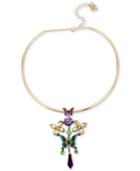 Betsey Johnson Two-tone Stone & Crystal Butterfly Wire Pendant Necklace