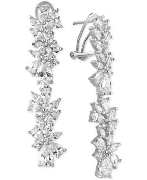 Tiara Cubic Zirconia Cluster Linear Drop Earrings In Sterling Silver