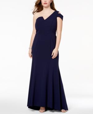 Betsy & Adam Plus Size One-shoulder Gown