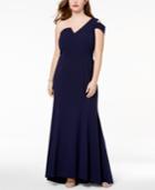 Betsy & Adam Plus Size One-shoulder Gown