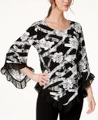 Alfani Floral-print Bell-sleeve Top, Created For Macy's
