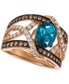 Le Vian Chocolatier London Blue Topaz (2 Ct. T.w.) And Diamond (9/10 Ct. T.w.) Statement Ring In 14k Rose Gold