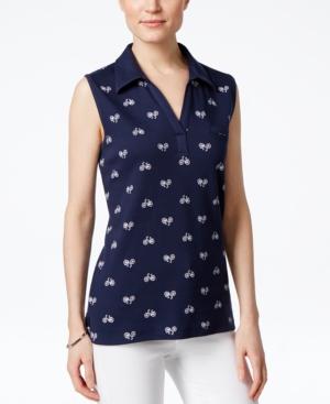 Karen Scott Sleeveless Polo Top, Bicycle Print