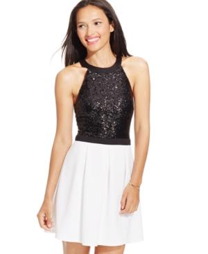 B Darlin Juniors' Sequined Scuba Fit-and-flare Dress