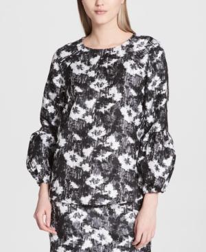 Calvin Klein Printed Puff-sleeve Top