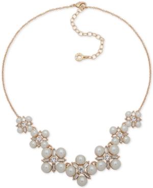 Anne Klein Gold-tone Crystal & Imitation Pearl Cluster Collar Necklace, 16 + 3 Extender