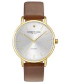 Kenneth Cole New York Men's Diamond-accent Brown Leather Strap Watch 42mm