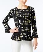 Alfani Petite Printed Flounce Top, Only At Macy's