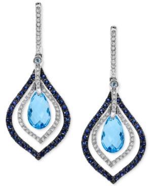 Effy Blue Topaz And Sapphire (4-5/8 Ct. T.w.) And Diamond (1/3 Ct. T.w.) Drop Earrings In 14k White Gold