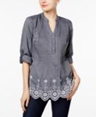 Style & Co Petite Chambray Eyelet-hem Top, Only At Macy's