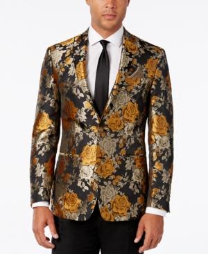Tallia Men's Slim-fit Black And Gold Floral Evening Jacket